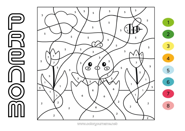 Coloriage à imprimer Printemps Poussin Coloriages magiques Activités enfants Coloriages faciles Animaux de la ferme