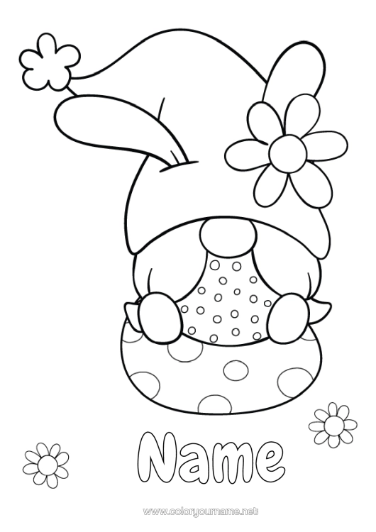 Colouring page to print Flowers Gnome Daisy