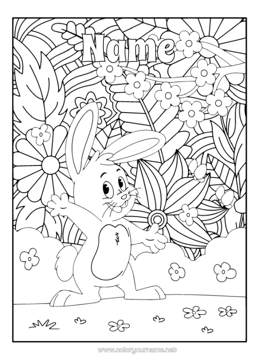 Colouring page to print Flowers Rabbit Animal Forest Animals