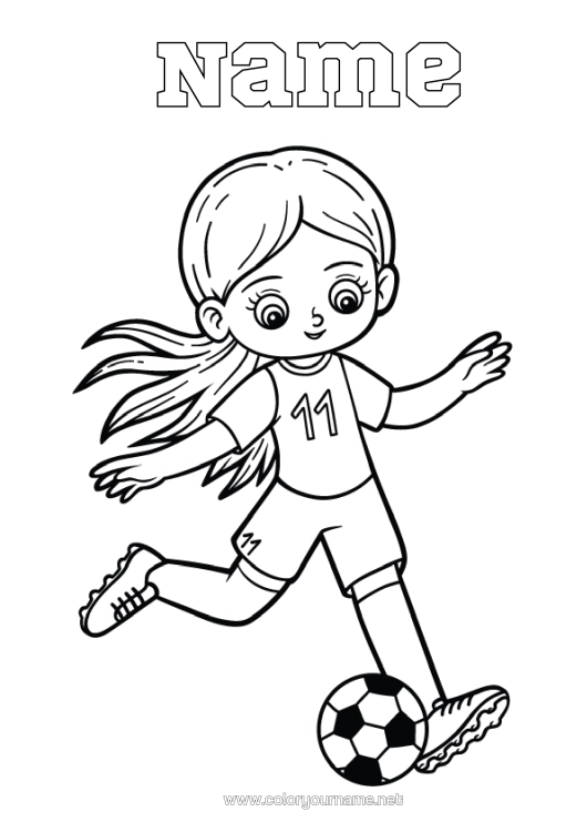 Colouring page to print Football Football Sport Girl Intermediate Colouring Sheets Team Sports Women's Football Footballer