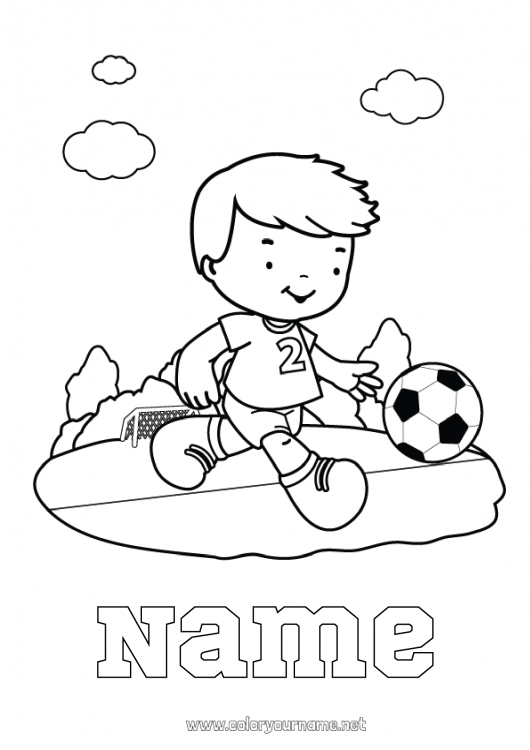 Coloring page to print Football Soccer ball Sport Boy Intermediate coloring pages Team sports Soccer player