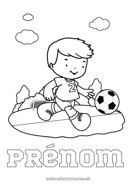 Coloriage à imprimer Football Ballon de foot Sport Garçon Coloriages intermédiaires Sports d'équipe Footballeur footballeuse