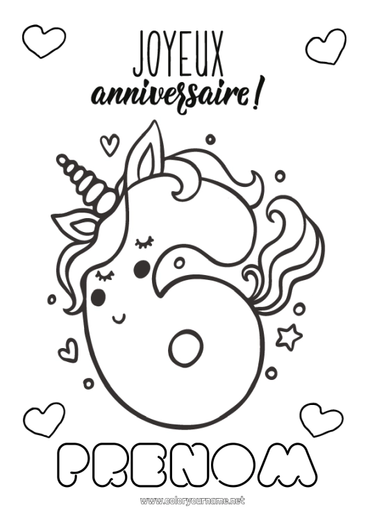 Coloriage à imprimer Anniversaire Chiffre Licorne Coloriages faciles Joyeux anniversaire (français) Message Gros chiffre âge Dragons, licornes et animaux fantastiques