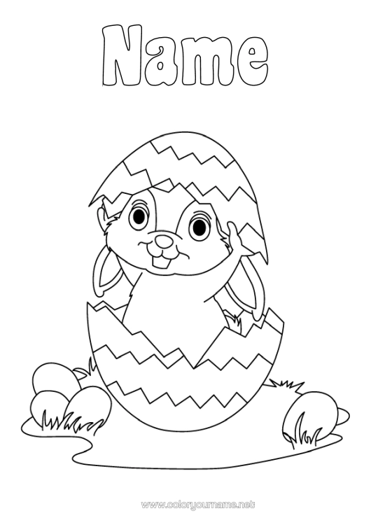 Colouring page to print Spring Rabbit Animal Easter Eggs Easter Forest Animals