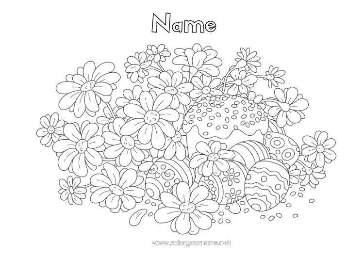 Colouring page to print Flowers Cake Spring Easter Eggs Easter Complex Colouring Pages