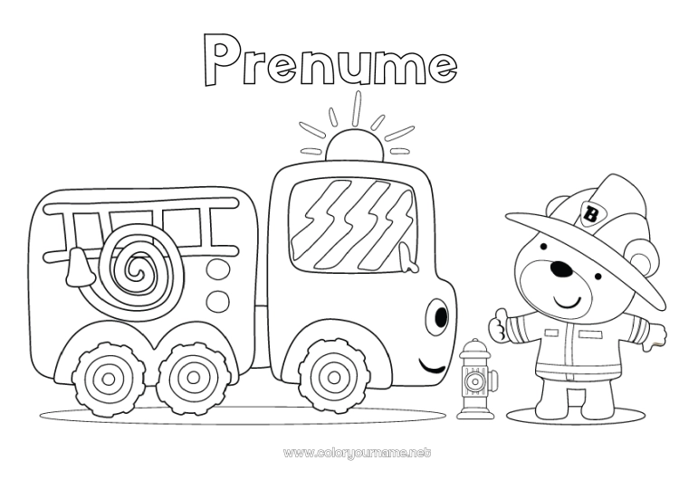 Pagină de colorat de imprimat Camion Vehicule Pompier Desene de colorat ușoare Camion de pompieri Meserie Vehicule de salvare și urgență Camioane și vehicule utilitare Meserii în domeniul securității Vehicule personaje