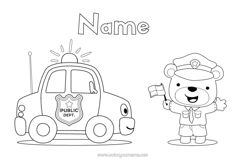 Colouring page to print Vehicles Car Police Intermediate Colouring Sheets Police Vehicles Profession Emergency And Rescue Vehicles Cars, Vans And Motorhomes Police Officer, Constable Security Occupations Character Vehicles