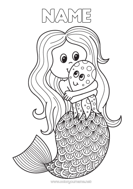 Colouring page to print Mandala Jellyfish Sea Siren Marine Or Aquatic Animals Octopus