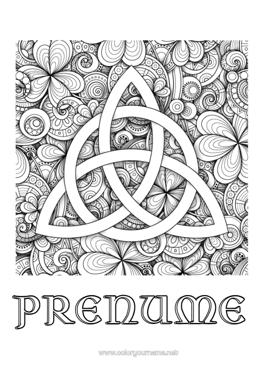 Pagină de colorat de imprimat Mandala Trifoi Irlanda Sărbătoarea Sfântului Patrick Triskell Celtic