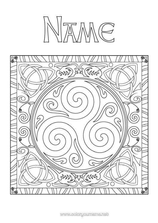 Colouring page to print Mandala Ireland St Patrick's Day Triskelion Celtic