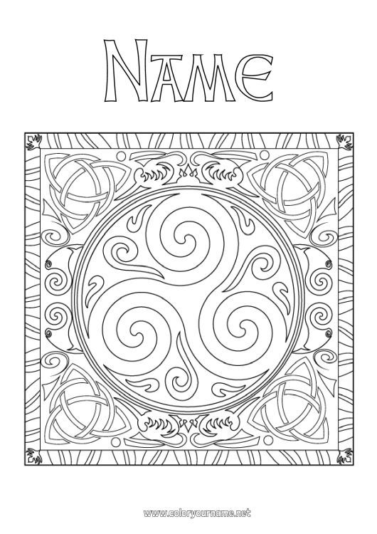 Coloring page to print Mandala Ireland Saint Patrick's Day Triskelion Celtic