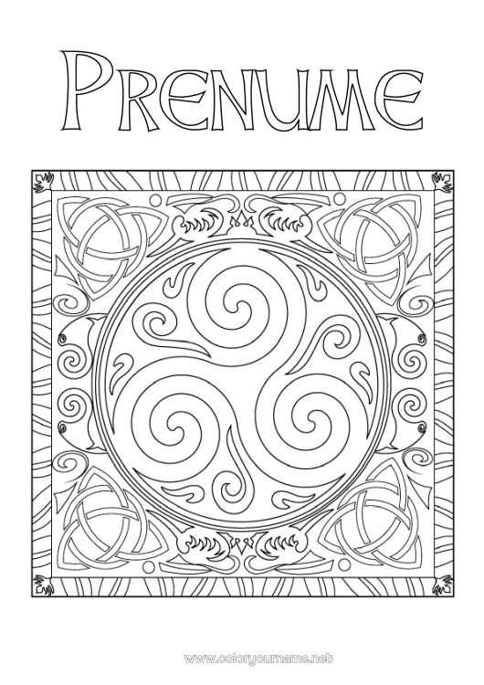 Pagină de colorat de imprimat Mandala Irlanda Sărbătoarea Sfântului Patrick Triskell Celtic