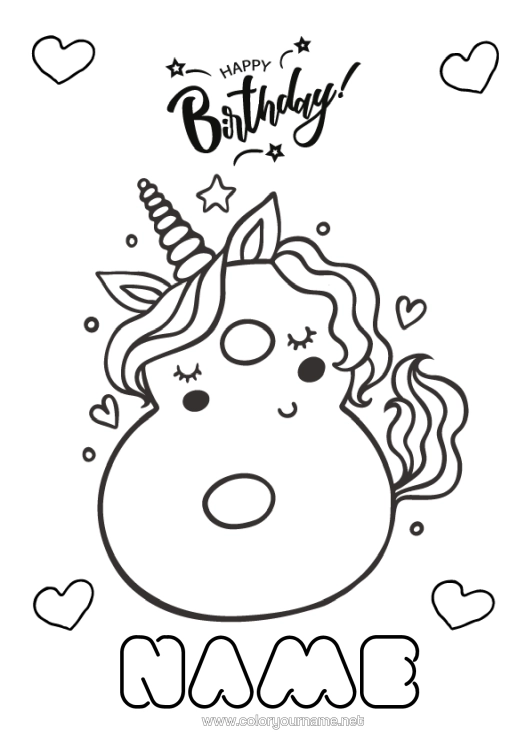 Colouring page to print Birthday Figure Unicorn Easy Colouring Pages Happy Birthday Message Big Number Age Dragons, Unicorns, And Fantastical Creatures Eight