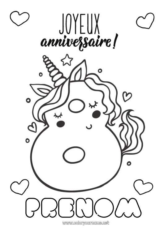 Coloriage à imprimer Anniversaire Chiffre Licorne Coloriages faciles Joyeux anniversaire (français) Message Gros chiffre âge Dragons, licornes et animaux fantastiques