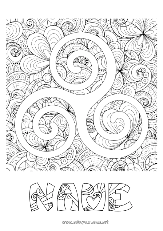 Coloring page to print Mandala Clover Ireland Saint Patrick's Day Triskelion Celtic