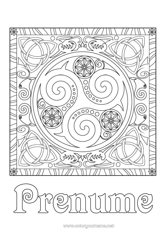 Pagină de colorat de imprimat Mandala Irlanda Sărbătoarea Sfântului Patrick Triskell Celtic
