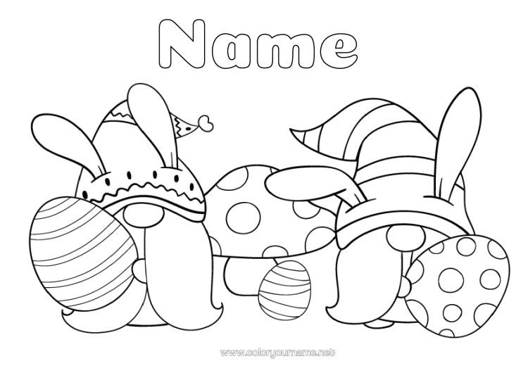Colouring page to print Spring Mushroom Gnome Easter Eggs Easter