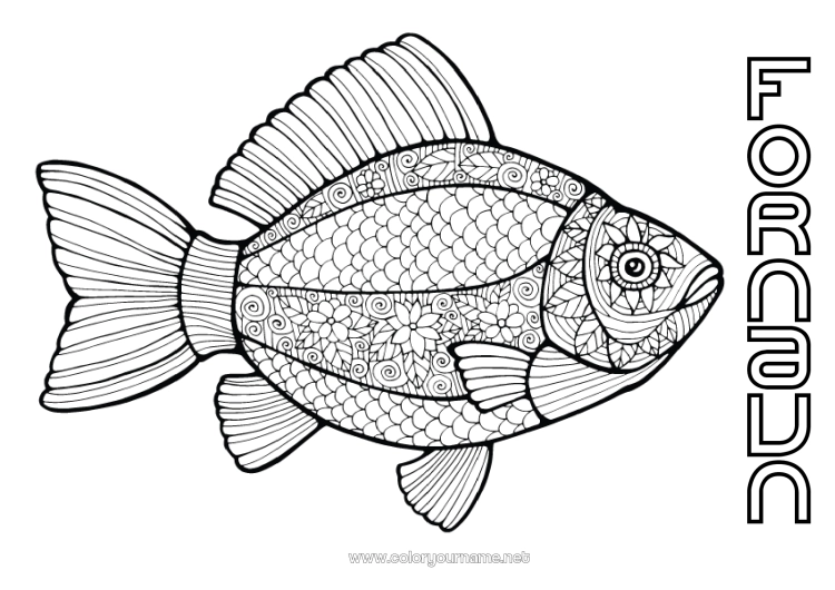 Farvelægningssiden til udskrivning Dyr Fisk Aprilsnar Komplekse farvelægninger Havdyr eller vandlevende dyr