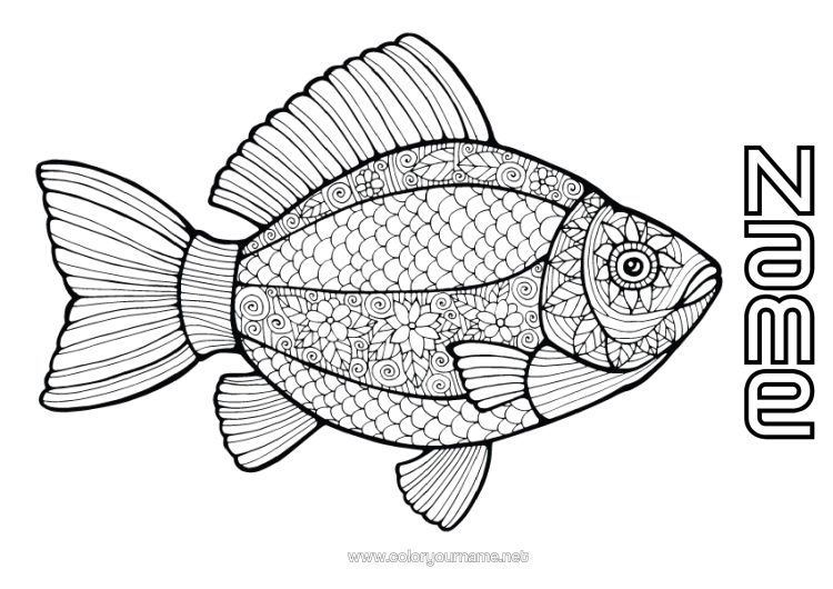 Colouring page to print Animal Fish April Fool's Day Complex Colouring Pages Marine Or Aquatic Animals