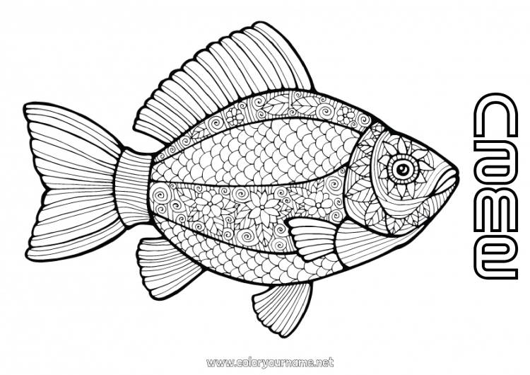 Coloring page to print Animal Fish April Fools' Day Complex coloring pages Marine or aquatic animals