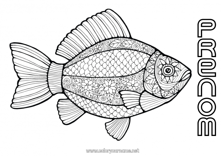 Coloriage à imprimer Animal Poisson Poisson d'avril Coloriages complexes Animaux marins ou aquatique