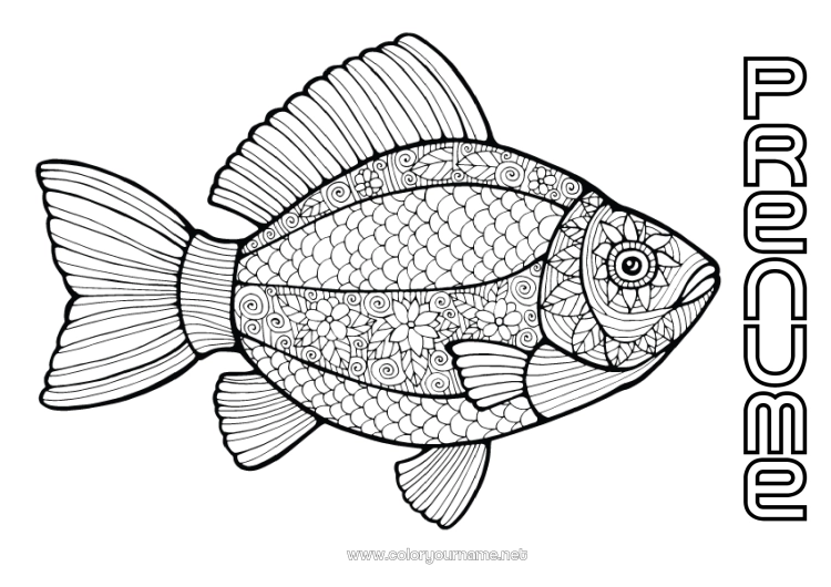 Pagină de colorat de imprimat Animal Pește Păcăleală de 1 aprilie Desene de colorat complexe Animale marine sau acvatice