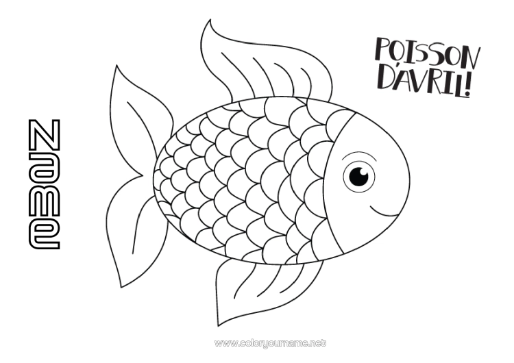 Colouring page to print Animal Fish April Fool's Day Marine Or Aquatic Animals