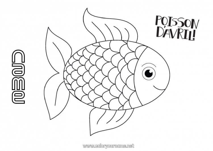 Coloring page to print Animal Fish April Fools' Day Marine or aquatic animals