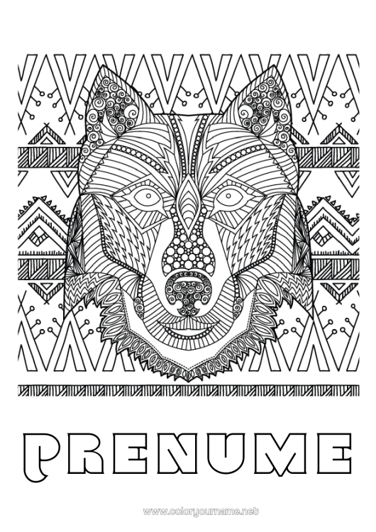 Pagină de colorat de imprimat Lup Mandala Vulpe Animal Animale din pădure
