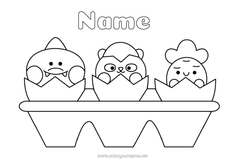 Colouring page to print Cute Food Animal Easter Eggs
