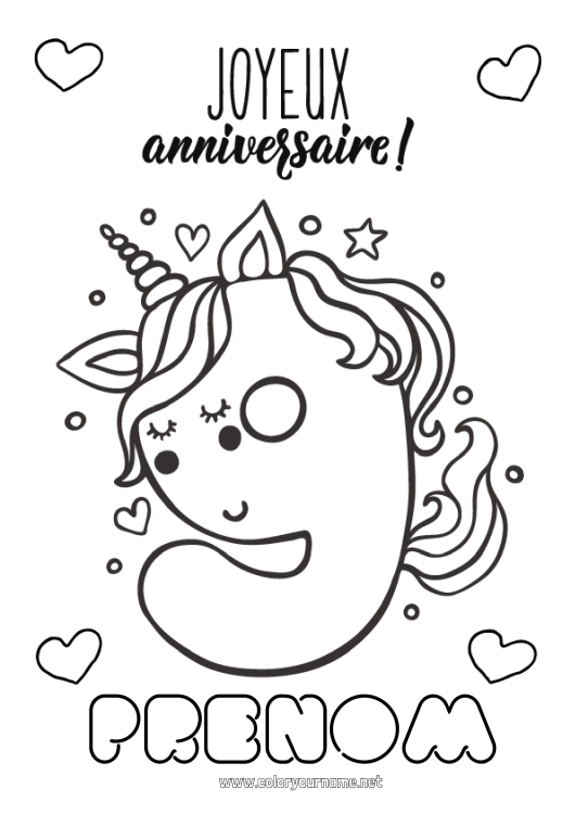 Coloriage à imprimer Anniversaire Chiffre Licorne Coloriages faciles Joyeux anniversaire (français) Message Gros chiffre âge Dragons, licornes et animaux fantastiques