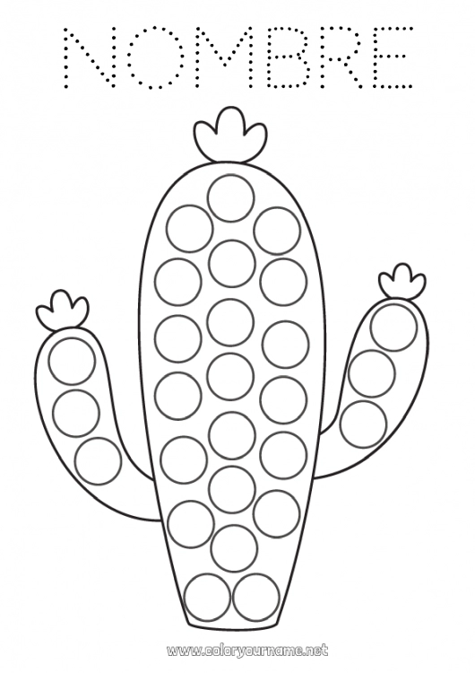 Dibujo para colorear para imprimir Actividades para niños Cactus Marcadores de puntos