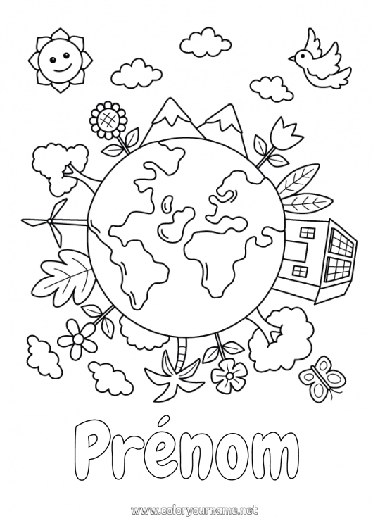 Coloriage à imprimer écologie Planètes et système solaire Coloriages intermédiaires Terre Jour de la Terre Astronomie