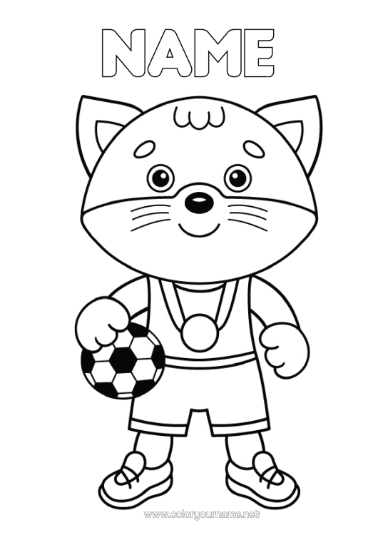 Colouring page to print Football Football Sport Cat Animal Cup, Trophy, Medal Dogs And Cats Coach, Trainer Team Sports Competitions And Awards Footballer