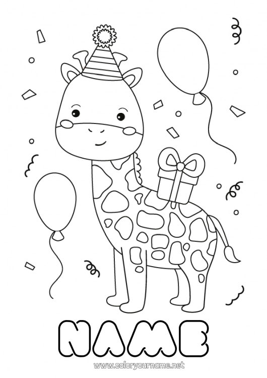 Coloring page to print Birthday Giraffe Animal Intermediate coloring pages Wild animals of Africa