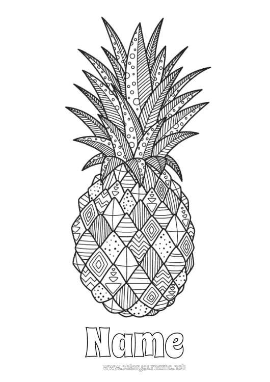 Colouring page to print Mandala Food Pineapple Fruit