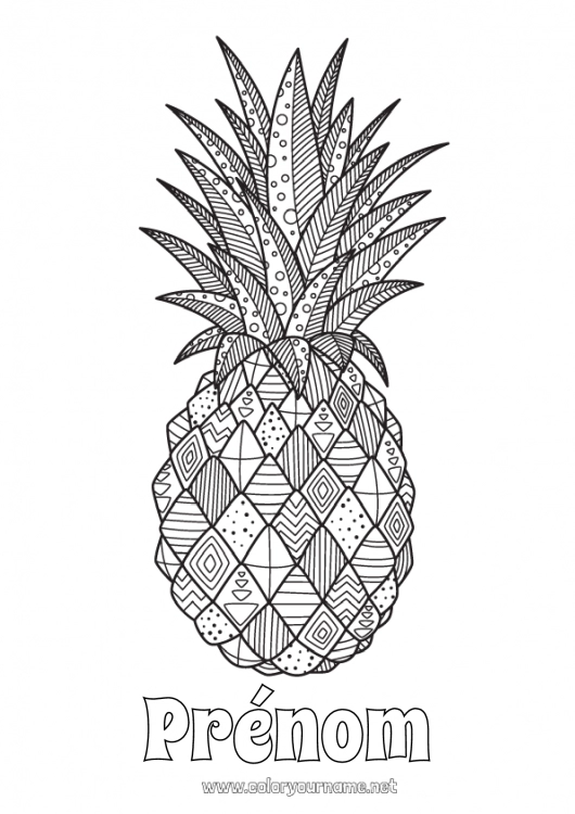 Coloriage à imprimer Mandala Nourriture Ananas Fruits