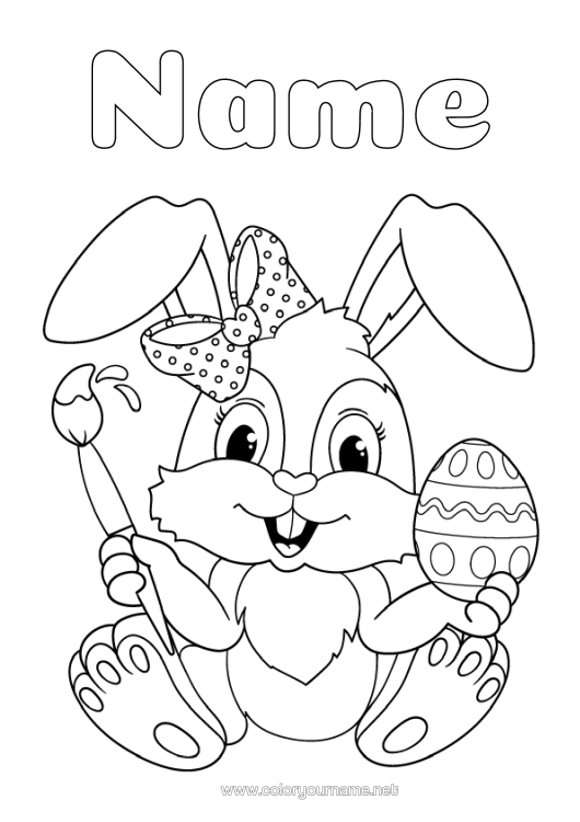 Colouring page to print Art Rabbit Animal Easter Eggs Easter Intermediate Colouring Sheets Forest Animals Easter Painted Eggs