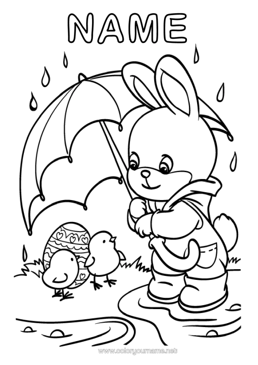 Colouring page to print Spring Chick Rabbit Animal Easter Eggs Farm Animals Forest Animals