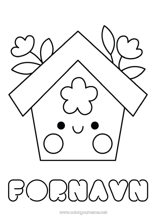 Farvelægningssiden til udskrivning Sød Blomster Kawaii Fugl Forår Nem farvelægning Fugle og flyvende pattedyr Fuglekasse