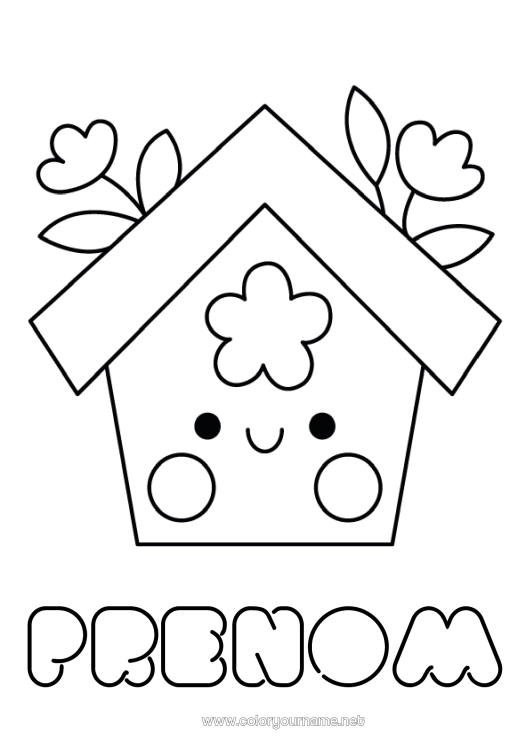 Coloriage à imprimer Mignon Fleurs Kawaii Oiseau Printemps Coloriages faciles Oiseaux et mammifères volants