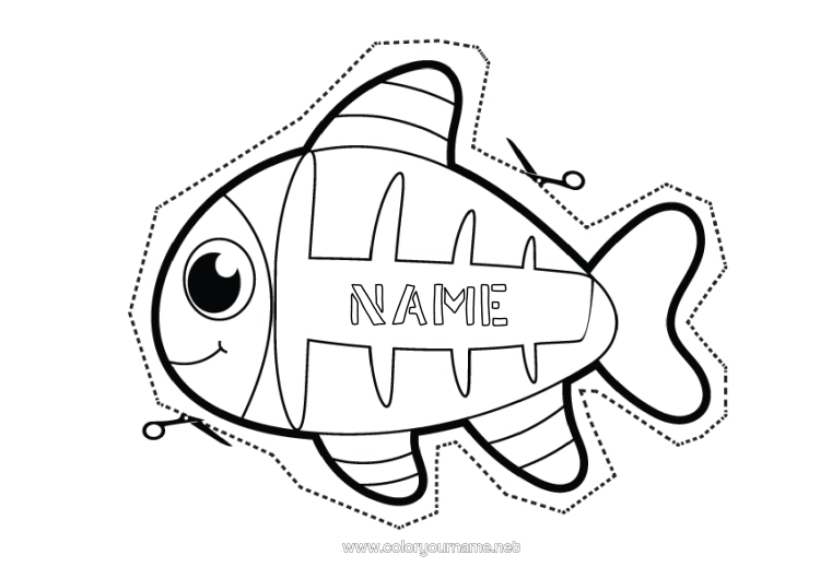 Colouring page to print Children's Activities Fish April Fool's Day Easy Colouring Pages Marine Or Aquatic Animals Cutting Out For Children