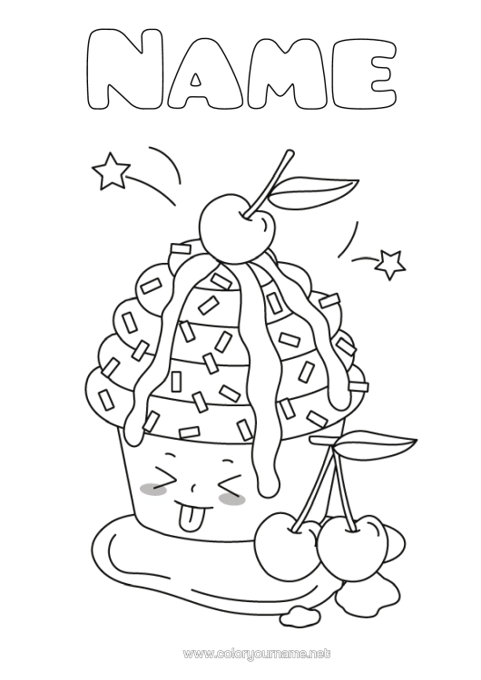 Colouring page to print Cute Cute Cherry Fruit Fairy Cake