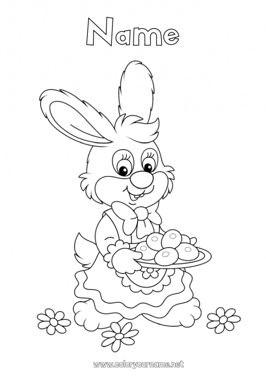 Coloring page to print Bunny Animal Easter eggs Easter Forest animals