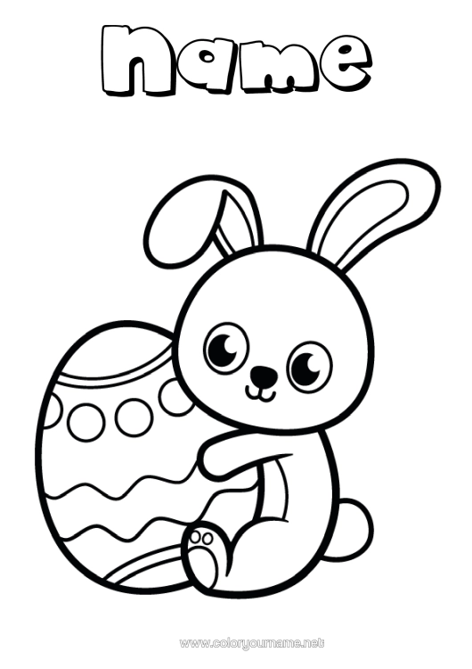 Colouring page to print Rabbit Animal Easter Large Easter Egg Easy Colouring Pages Forest Animals