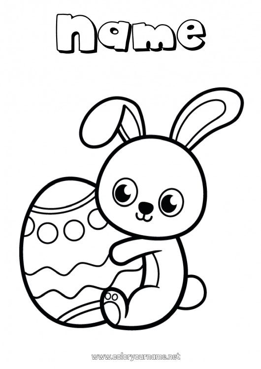 Coloring page to print Bunny Animal Easter Big easter egg Easy coloring pages Forest animals