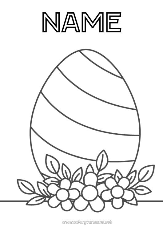 Colouring page to print Flowers Easter Large Easter Egg