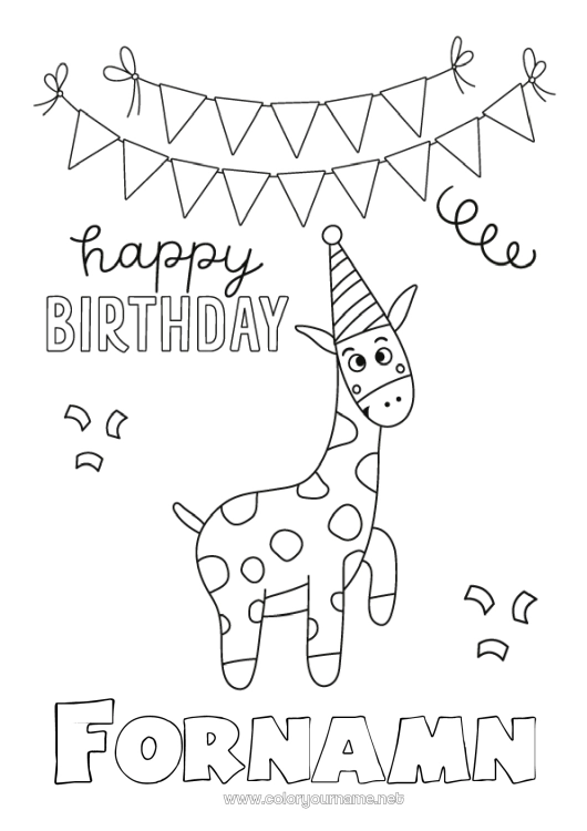 Färgläggningssida att skriva ut Födelsedag Giraff Djur Lätta målarbilder Grattis på födelsedagen! Afrikas vilda djur