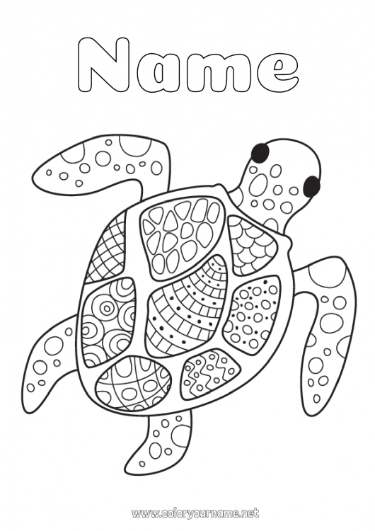 Coloring page to print Mandala Turtle Animal Reptiles