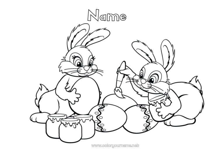 Coloring page to print Art Bunny Animal Easter eggs Easter Forest animals